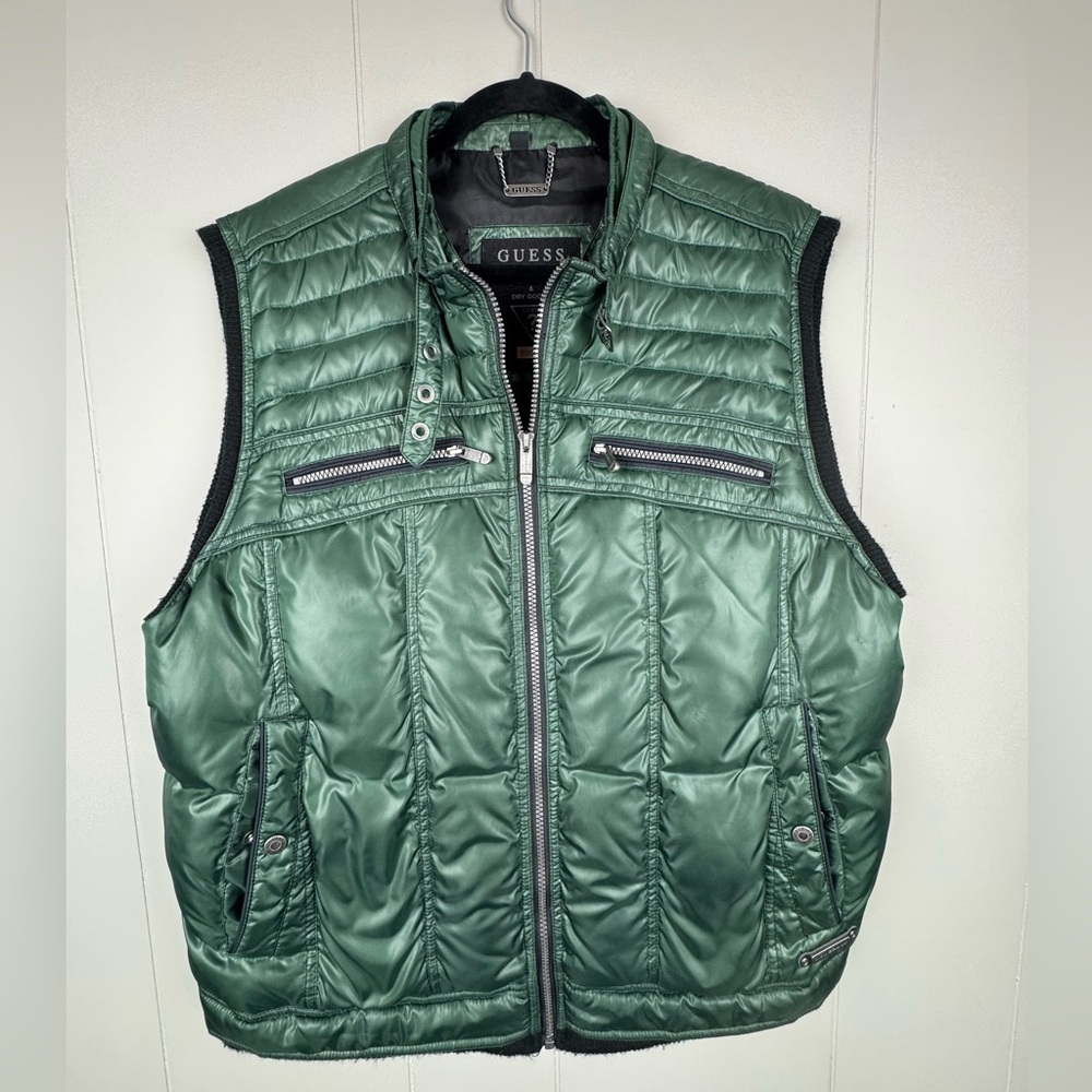 GUESS Men's Green Down Filled Quilted Vest